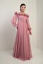 Women's Floral Madonna Collar Belted Lined Chiffon Long Dress - 2