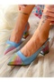 Cinderella Blue Leather Color Glitter Detail 5 cm Heel Sandals - 6