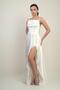 Women's Long Satin Dress with Rope Strap Back Lace-Up Lined Flounce - 2