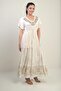 Women's V Neck Beading Embroidered Lined Pocketed Flush Jacquard Long Dress - 2