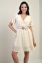 Double Breasted Collar Waist Belt Lined Sleeve Flounced Slit Lace Dress - 2