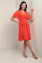 Women's Double Breasted Neckline Flounce Sleeves Lined Chiffon Dress - 3