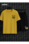 Scary Wolf Printed Cotton Men's Yellow T-Shirt-Black Shorts Set