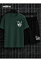 Scary Wolf Printed Cotton Men's Green Forest T-Shirt-Black Shorts Set