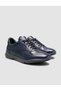 100% Genuine Leather Navy Blue Lace-Up Men's Sports Shoes - 2