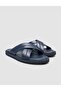 100% Genuine Leather Navy Blue Men's Slippers - 2
