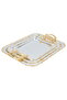 Steel Serving Tray Set Alsaif Gallery, 3 Pieces, Rectangular - Silver with Golden Edged Pattern