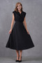 Women's Black Crepe Fabric Degaje Collar Cotton and Gold Accessory Detailed Flared Cut Midi Dress 77129 - 7