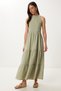 Halter Neckline Flounced Summer Linen Dress Cagla Green Lgp0015
