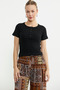Buttoned Short Sleeve Basic T-Shirt - Black
