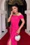 Glitter Tulle Fabric Gathered Detailed Evening Dress - Fuchia - 3
