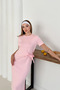 Women's Pink Modal Fabric Side Tie Detail Slit Dress - 4