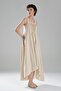 Women's Tie Front Linen Fabric Design Long Dress - 4