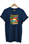 Colorful Summer Vibes Design Printed and Parrot 100% Cotton Regular Fit Premium Navy Blue T-Shirt