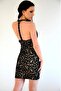 Black Lined Lace Fabric Halter Neck Mini Dress 2108 - 8