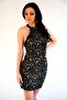 Black Lined Lace Fabric Halter Neck Mini Dress 2108 - 7