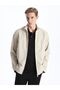 Beige Standard Fit Stand Collar Men's Coat