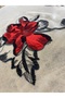 Red Floral Pattern Embroidered Tulle Fabric Skirt Water Embroidered En150 cm - for Evening Dresses and Special Designs - 4