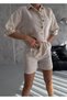 Women's Lace Detailed Linen Shirt with Pockets - 3