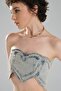 Women's Heart Detailed Design Denim Crop Bustier - 3