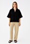 Shirt Collar 100% Cotton Blouse Black - 3