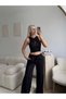Halter Ribbed Double Set - Black - 3