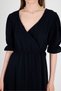 Black 100% Cotton Muslin V-Neck Waist Elastic Midi Dress 4780A - 4