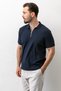 Men's Polo Neck Zipper Detailed Textured T-Shirt Navy Blue - 2914 - 2