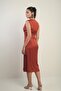 Women's Double Breasted Collar Front Pleated Crepe Satin Dress with Belt - 4