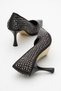 Stoned Pointed Toe Stiletto Women's Heeled Shoes Black Satin - 4