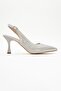 Stoned Pointed Toe Women's Heeled Shoes Silver Satin - 2