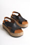 Maite Black Genuine Leather Women's Espardil Straw Wrapped Sandals - 4