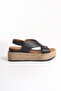 Maite Black Genuine Leather Women's Espardil Straw Wrapped Sandals - 6