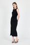 Black Slit Detailed Drape Strap Midi Dress 241733 - 6