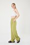 Women's Oil Green Linen Blend Korean Style Palazzo Pants - 4