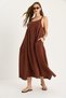 Women's Brown Hair Knitted Strap Pocket Detailed Lined Loose Muslin Dress 7021 60283468 - 2