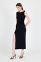 Black Slit Detailed Drape Strap Midi Dress 241733 - 3