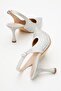 Stoned Pointed Toe Women's Heeled Shoes Silver Satin - 4