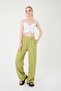 Women's Oil Green Linen Blend Korean Style Palazzo Pants - 2