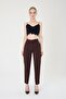 Women's Brown Slim Fit Fabric Trousers