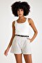 High Waist Black and White Striped Belted Classic Shorts - 7