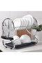 2 Tier Multifunctional Dish Drying Rack with Drain Board Dish Rack with Utensil Holder Stainless Ste - 2