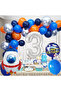 3 Year Old Space Themed Birthday Set Space Shuttle Happy Birthday Lettering Colorful Balloons Silver Foil Number