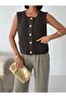 Gold Buttoned Women's Knit Vest - 100% Cotton - 3