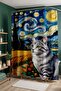 Bathroom Curtain, Van Gogh and Cat Pattern Shower Curtain, Bathtub Curtain 175X200Cm