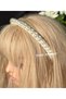 Luxury Satin Knitted Ribbon Fabric Large Pearl with Bead Row Crown Bright Cream Beige Color Princess Tiara