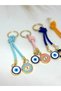 4Pcs Colorful Drawstring Evil Eye Beaded Keychain Set, Metal Eye Keychains - 5