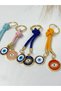4Pcs Colorful Drawstring Evil Eye Beaded Keychain Set, Metal Eye Keychains - 6