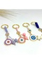 Set of 4 Colorful Metal Big Bead Drawstring Evil Eye Beaded Keychains, Metal Eye Keychains - 2
