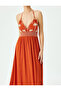 Embroidery Detailed Halter Neck Long Beach Dress - 5